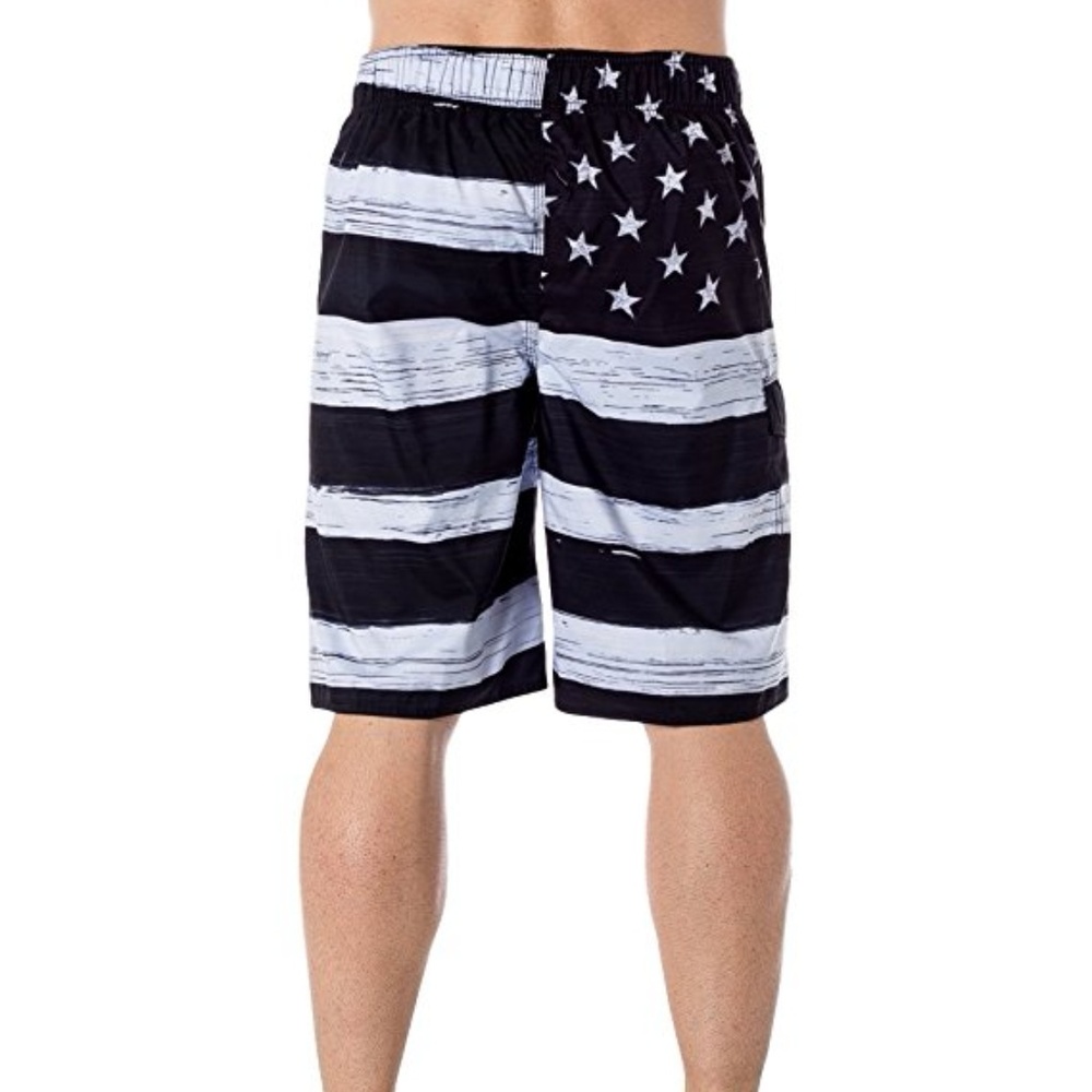 New Men's American Flag Board Shorts Black-White - Picture 2 of 3